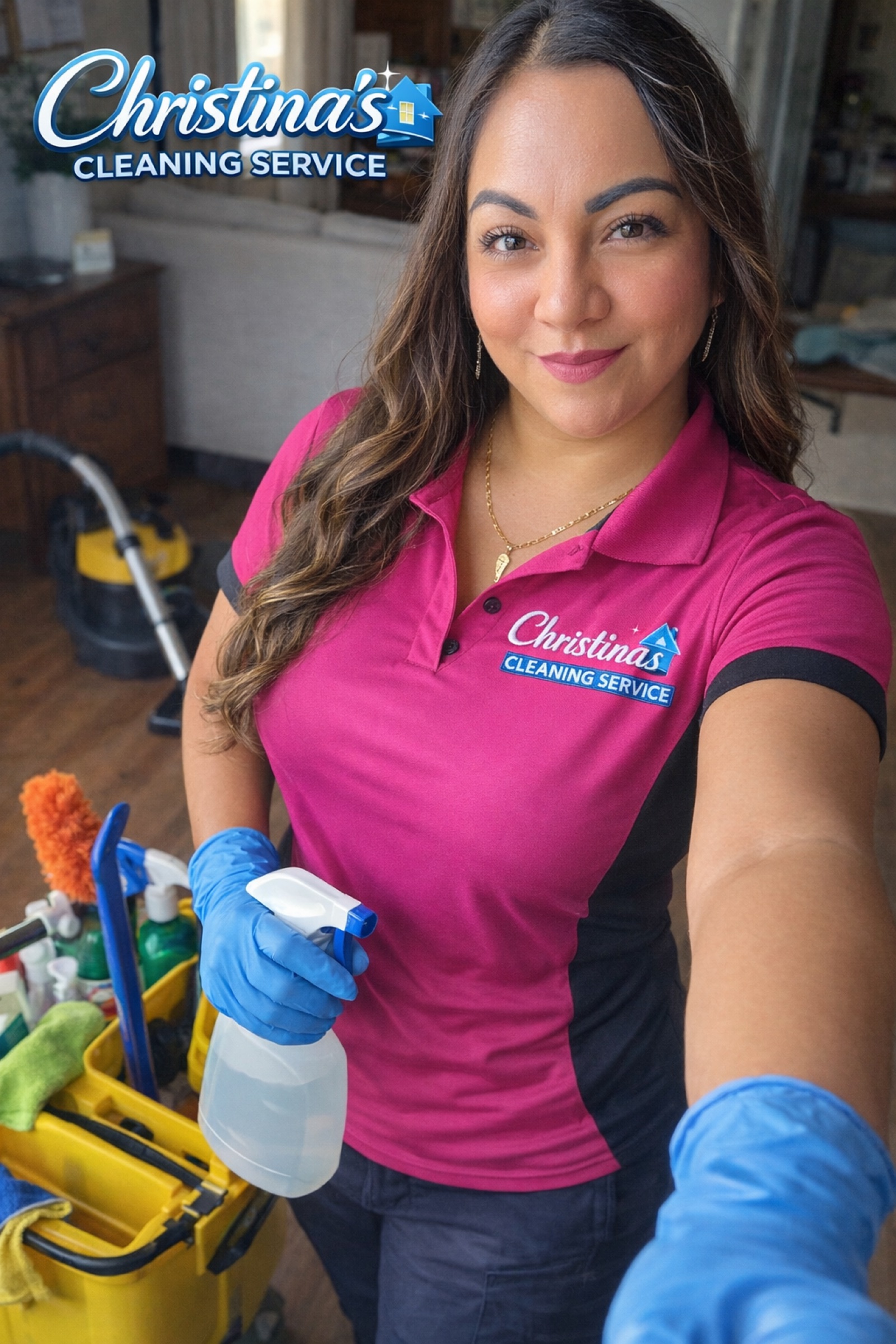 Christina, con su uniforme de trabajo