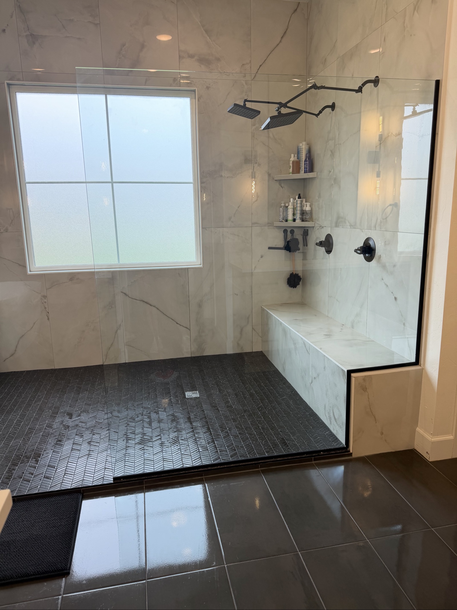 Clean bathroom with glass shower